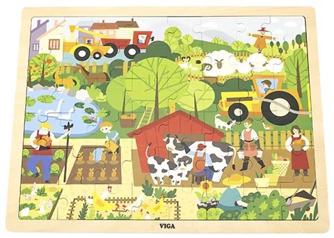 Puzzle na podstavci Viga 44588 48 dielikov - spoznávanie farmy