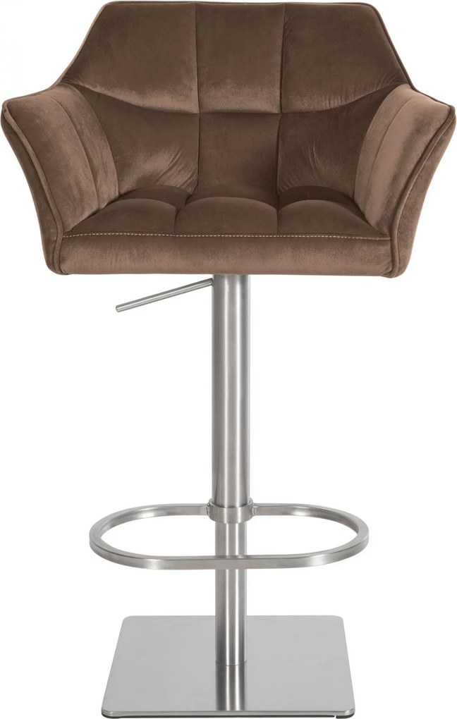 Barová stolička Damaso E - zamat, nerez rám - Hnedá