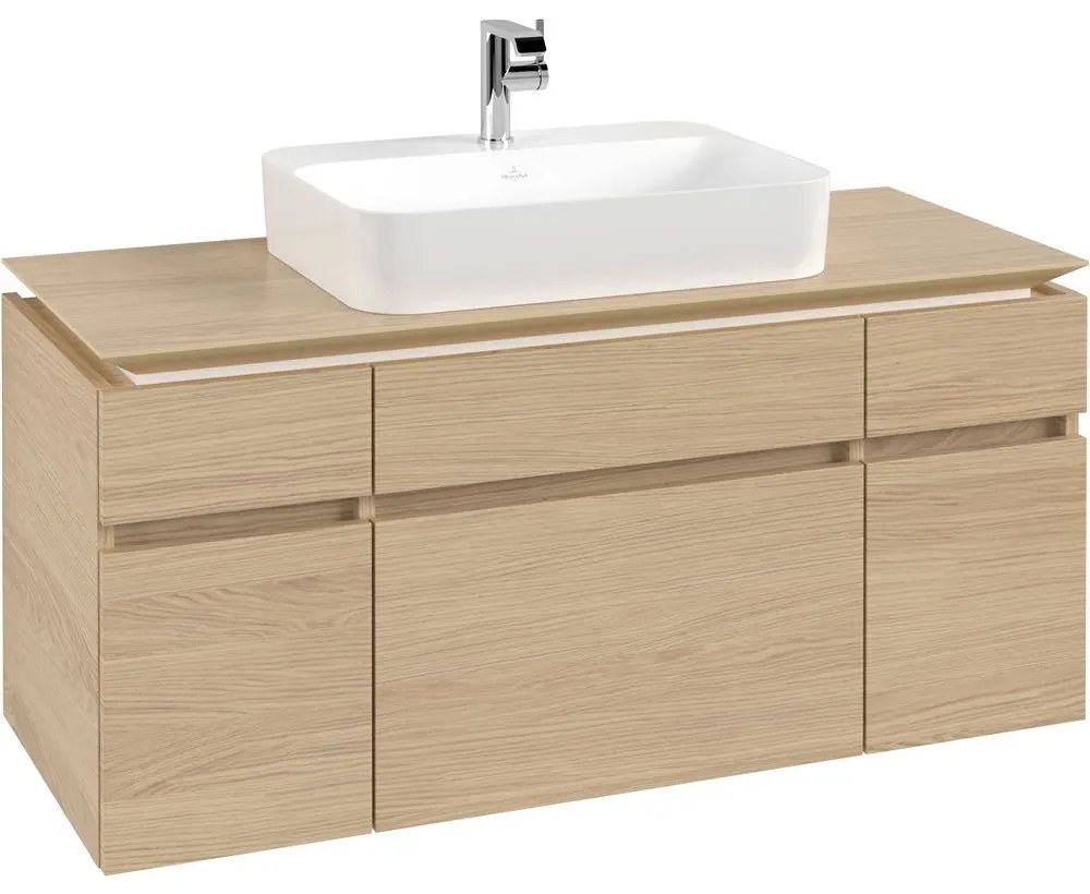 VILLEROY &amp; BOCH Legato závesná skrinka pod umývadlo na dosku (umývadlo v strede), 5 zásuviek, 1200 x 500 x 550 mm, Nordic Oak, B75800VJ