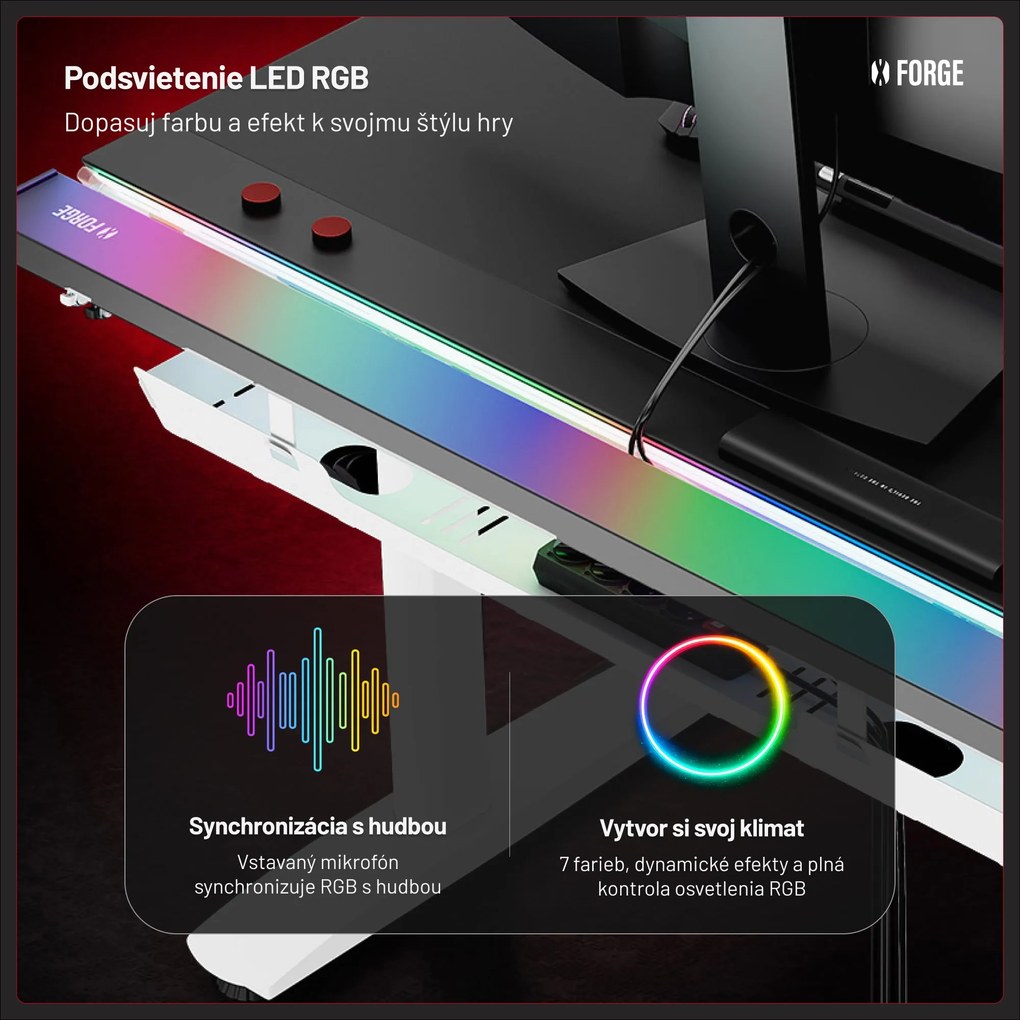Elektrický herný stôl RGB s držiakmi, čierno-biely, 140 cm: Diablo X-Forge 1400