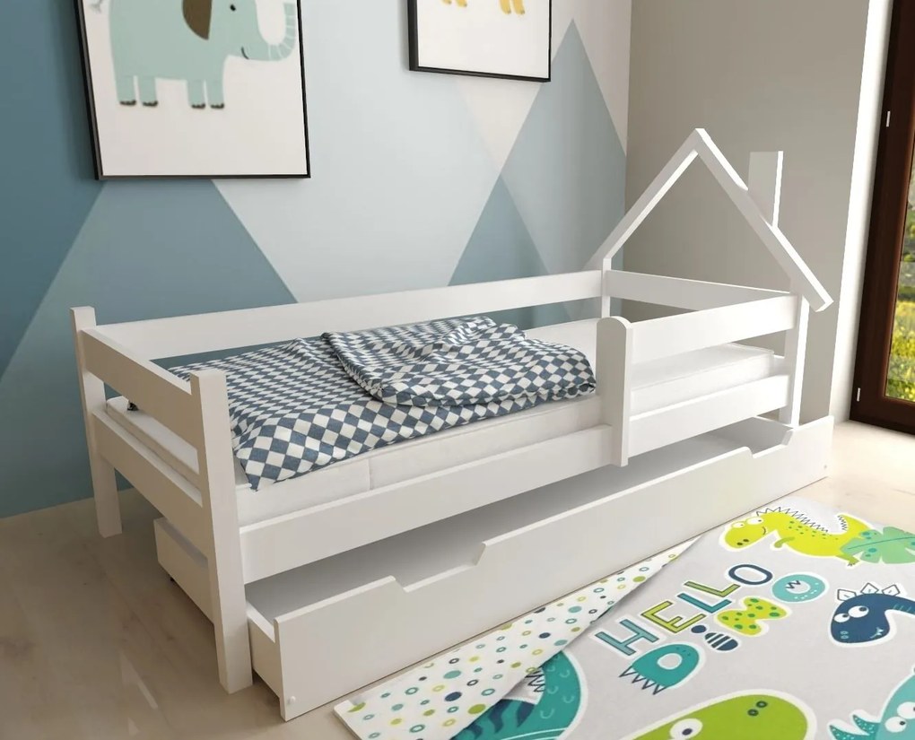 Detská domčeková posteľ z masívu borovice SÁRA - 200x90 cm - biela