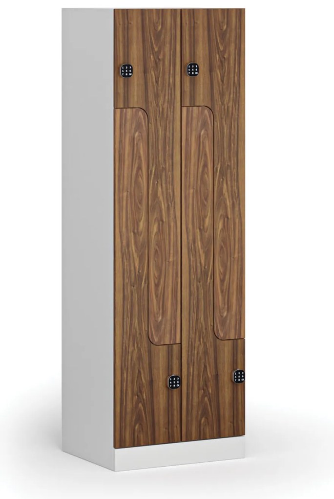 Kovová šatníková skrinka S1 Z, 4 oddiely, 1850 x 600 x 500 mm, demont, kódový zámok, laminované dvere, orech