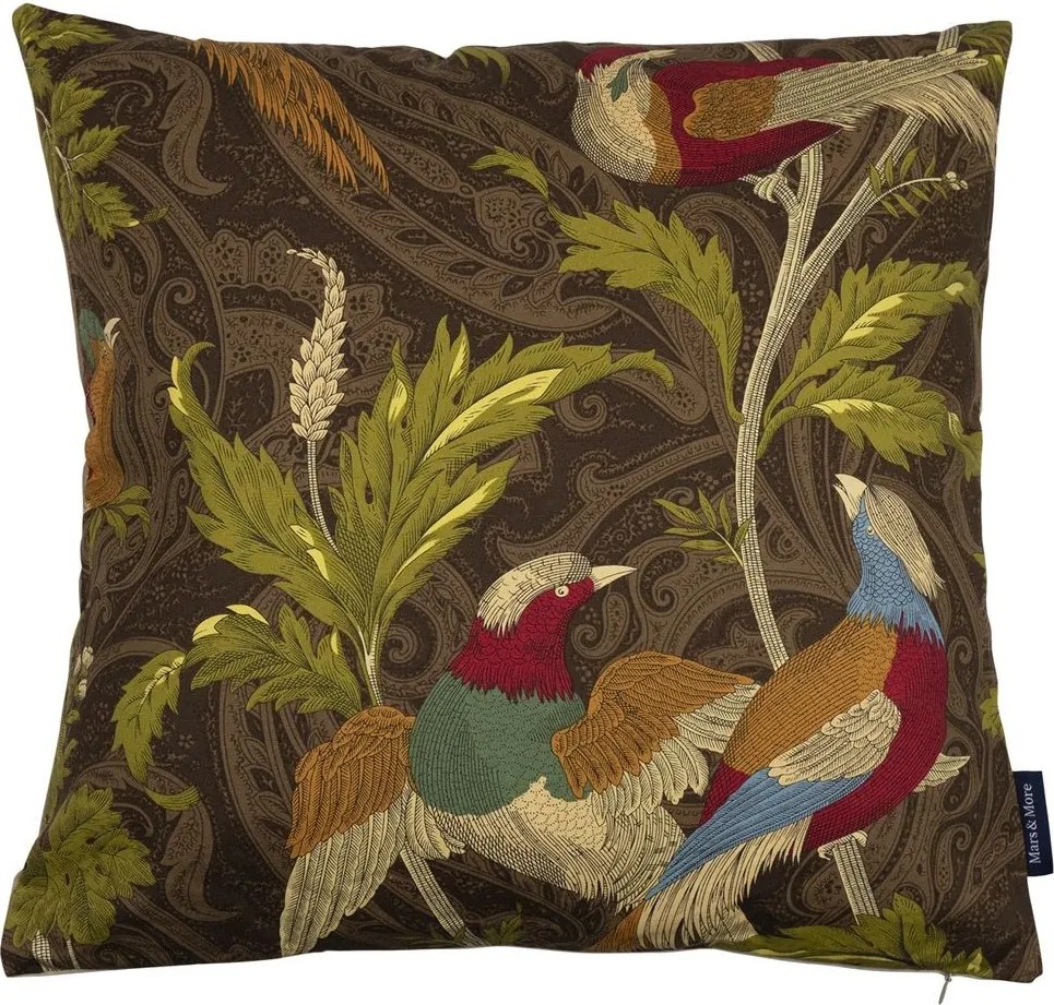 Hnedý štvorcový vankúš s vtáčikmi Paisley bird taupe - 45*45*10cm