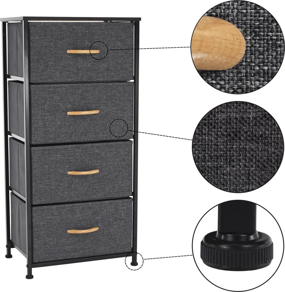 Komoda s látkovými zásuvkami PALMERA, čierna