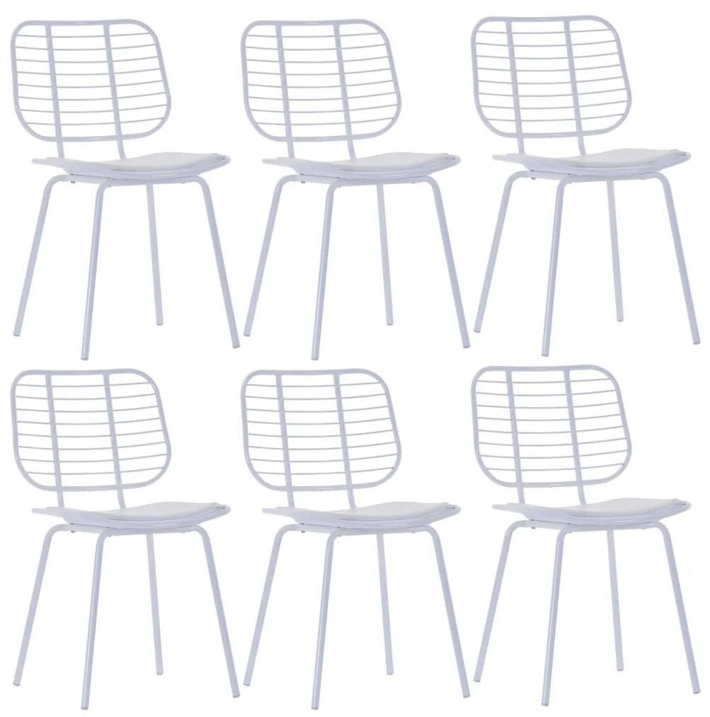 vidaXL Jedálenské stoličky so sedadlami z umelej kože 6 ks biele oceľové