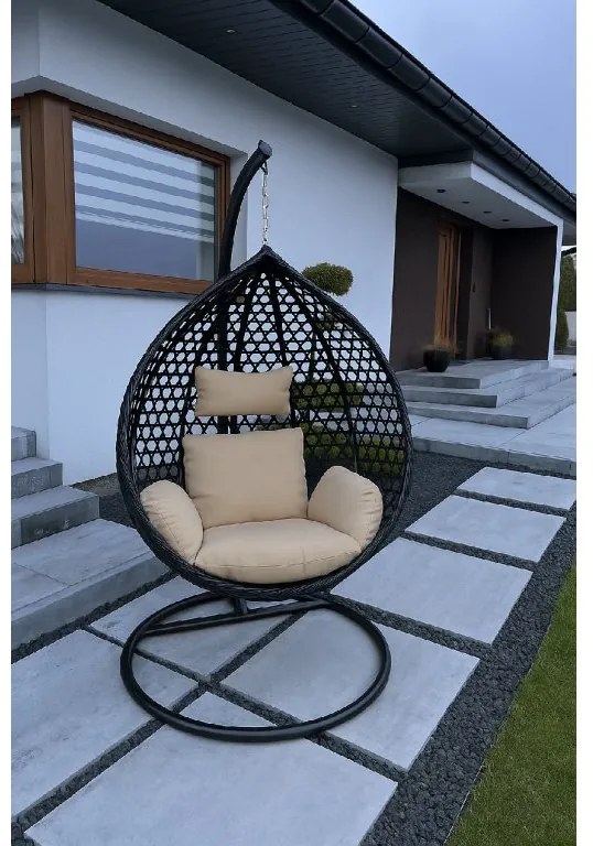 Závesné ratanové hojdacie kreslo GIANA čierne