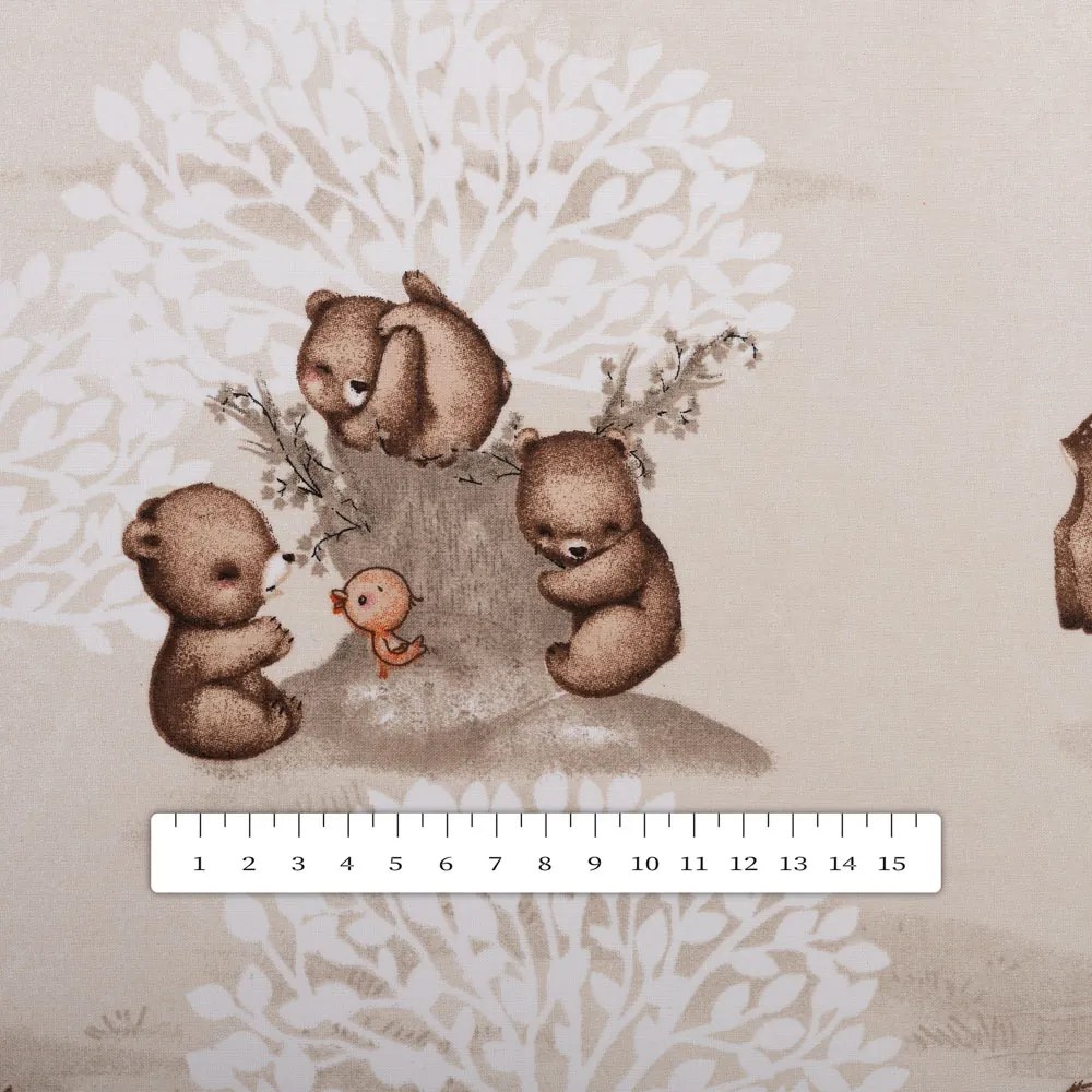 Biante Detský bavlnený behúň na stôl Sandra SA-698 Hnedé lesné zvieratká na béžovom 35x140 cm