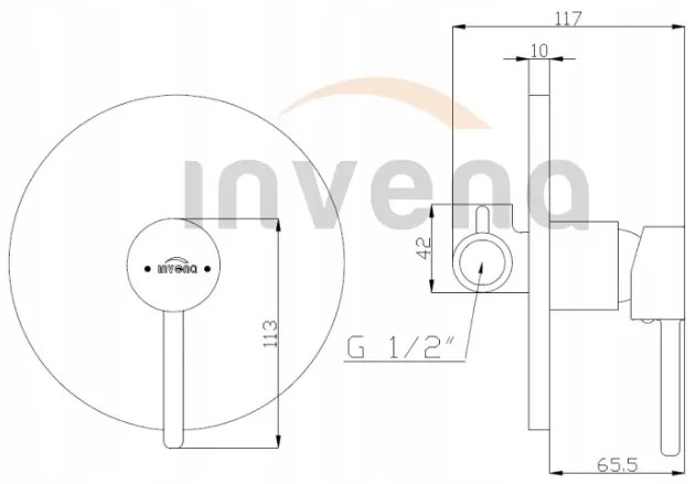 Invena Dafni, podomietková batéria 1-výstupová, čierna matná, BP-88-4O1-A