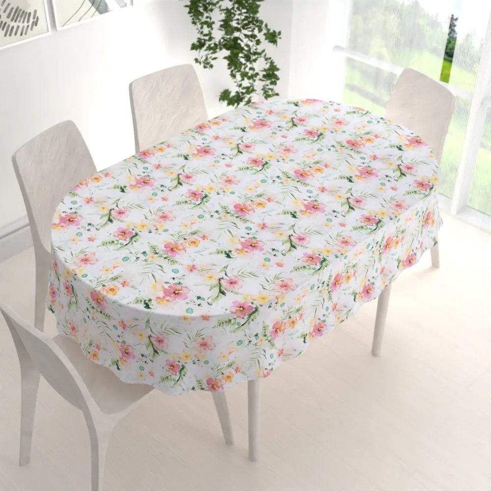 Biante Bavlnený oválny obrus Sandra SA-283 Havajské kvety 140x220 cm