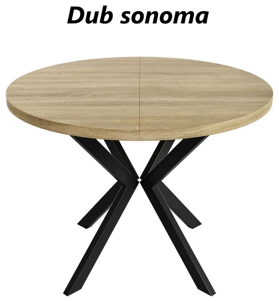 Okrúhly rozkladací jedálensky stôl MARION PLUS 120cm - 196cm Kominácia stola: dub sonoma - čierne nohy