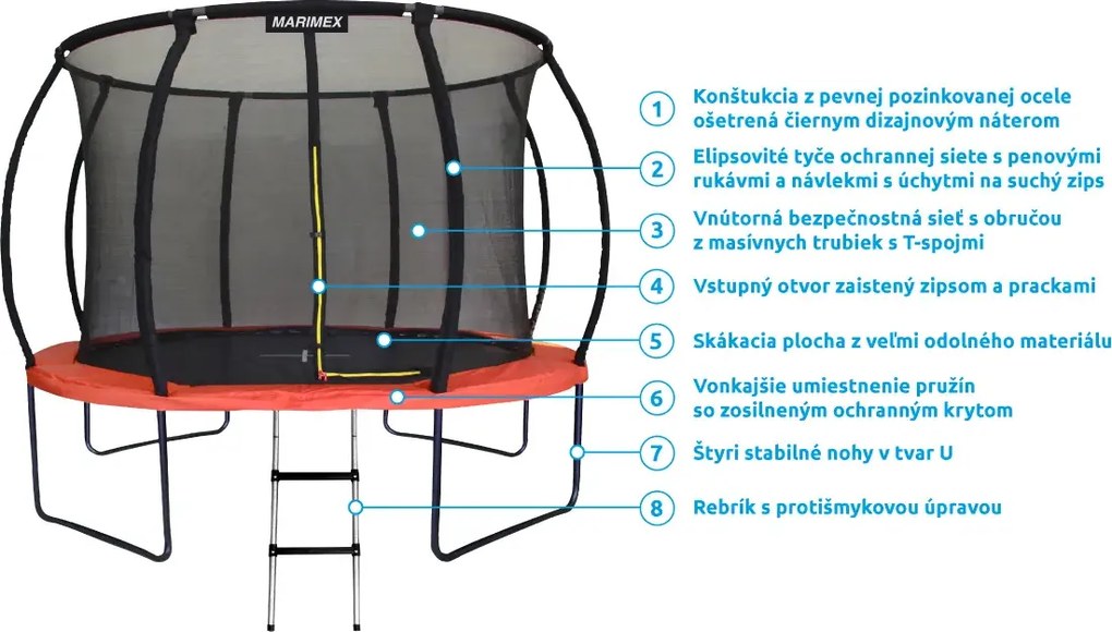 Marimex | Trampolína Marimex Premium 244 cm + vnútorná ochranná sieť + rebrík ZDARMA | 19000103