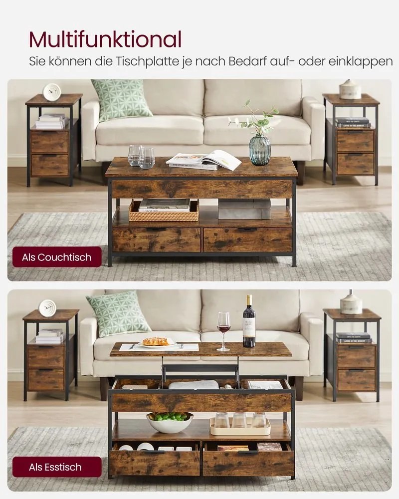 VASAGLE Výškovo nastaviteľný konferenčný stolík, 50x100x(48-63)cm, hnedá/čierna LCT209K01