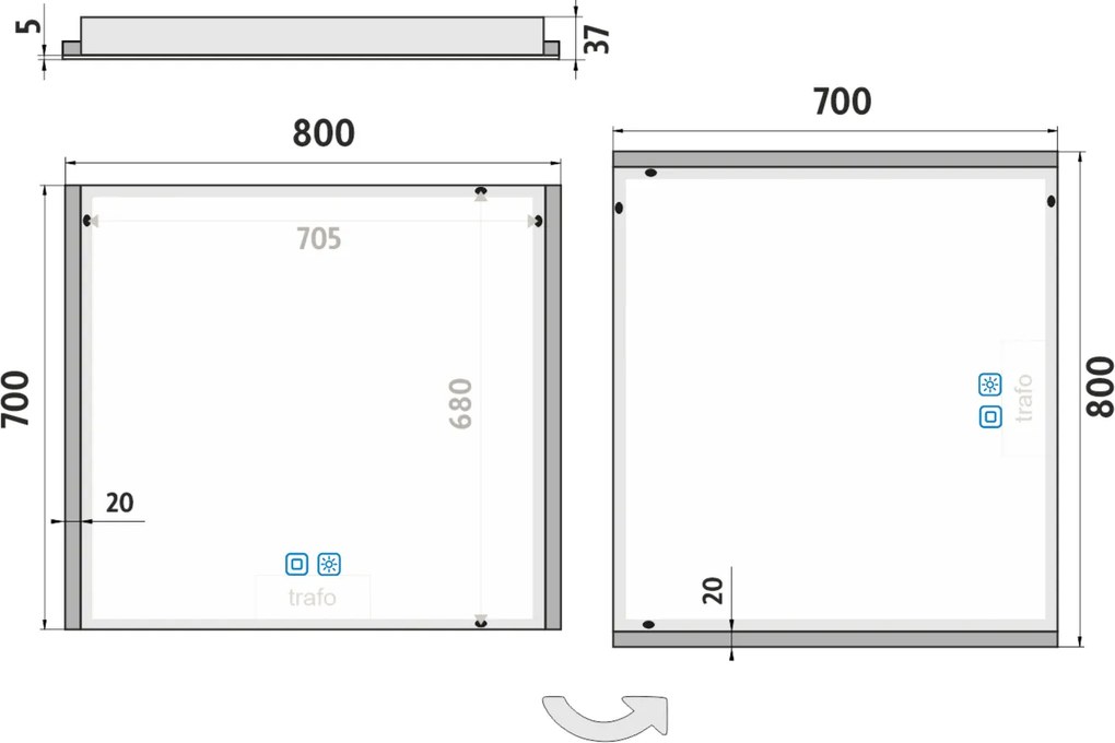 Nimco LED zrkadlo 800x700 s dvoma dotykovými senzormi - ZP 11003VX