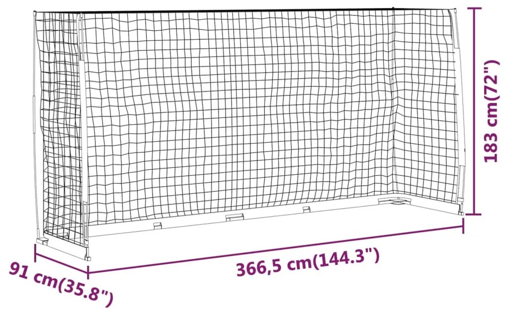 Futbalová bránka 366,5x91x183 cm oceľová