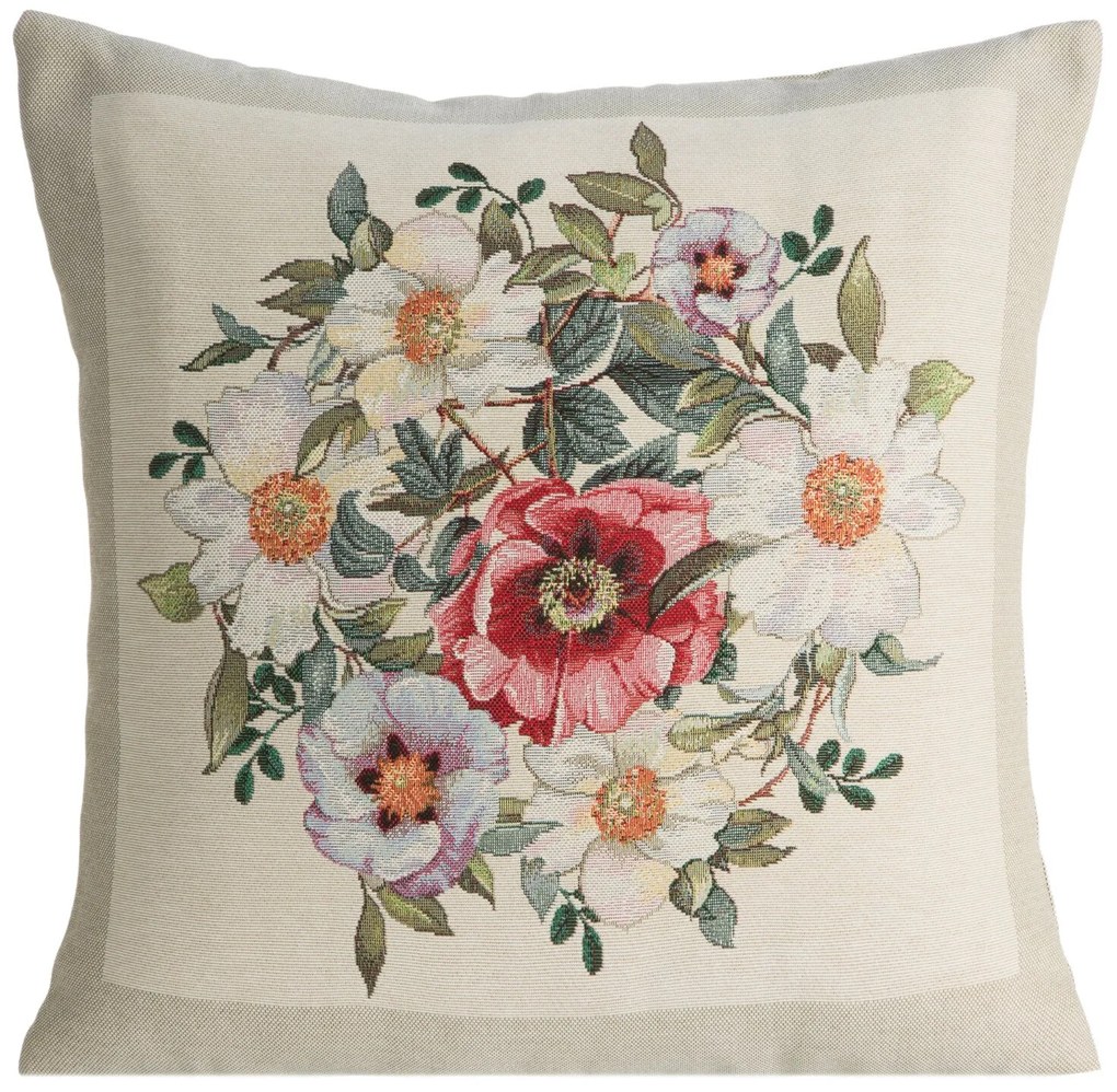 GOBELÍNOVÁ DEKORAČNÁ OBLIEČKA NA VANKÚŠ NATUR 45X45 CM KVETY