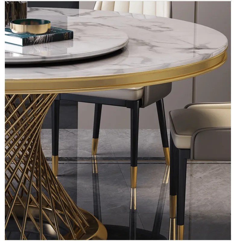 EXKLUZÍVNY STÔL AUDREY BIELY MRAMOR + ZLATÝ PODSTAVEC 130 cm