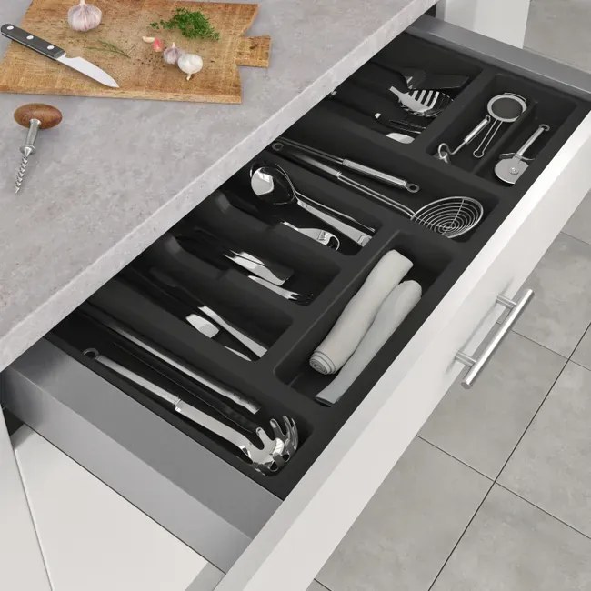 Vložka / príborník do 80 cm zásuvky - CUTLERY sivý plast 70 x 46 cm