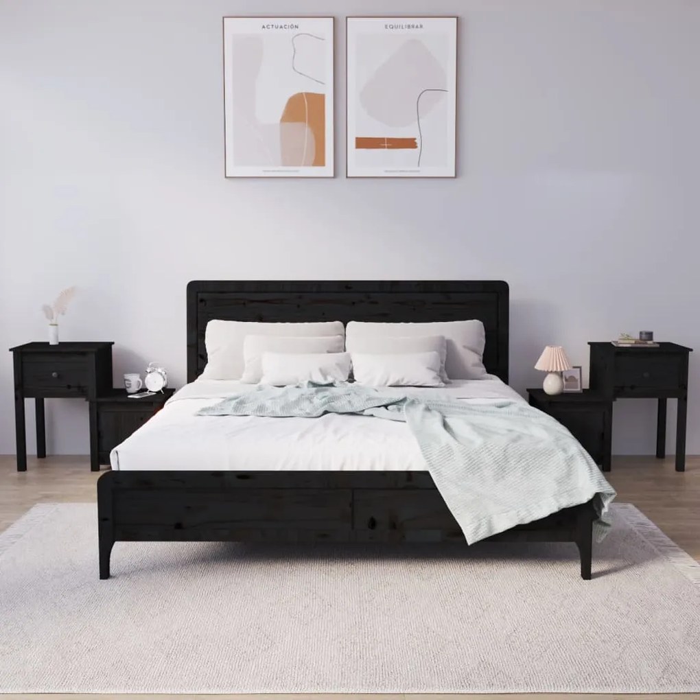 vidaXL Nočné stolíky 2ks čierne 79,5x38x65,5cm masívna borovica