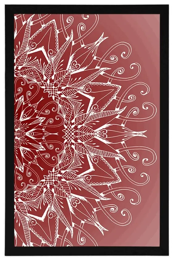 Plagát biela Mandala na červenom pozadí - 30x45 silver