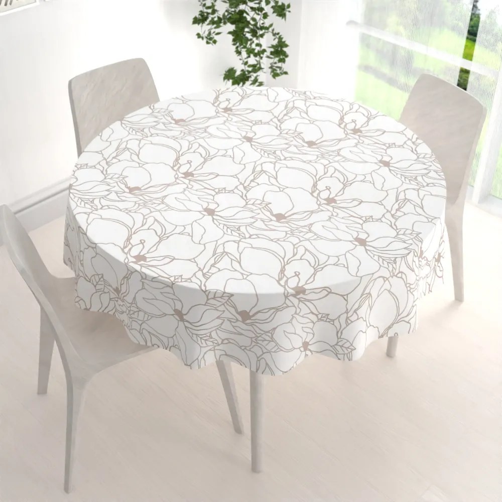 Biante Bavlnený okrúhly obrus Sandra SA-268 Béžové designové kvety na bielom Ø 110 cm