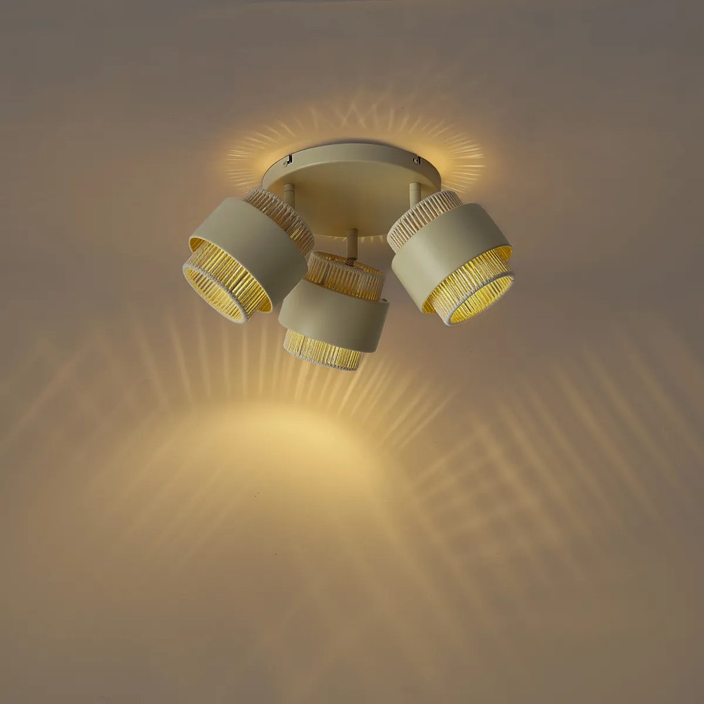 Moderné stropné bodové svietidlo béžové so zlatom 3-svetelné otočné a naklápacie - Kora