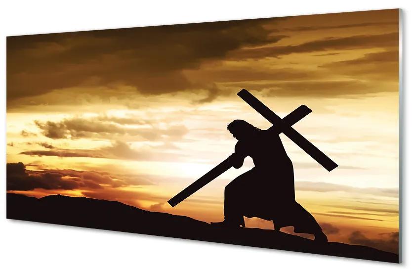 Sklenený obraz Jesus cross západ slnka 125x50 cm