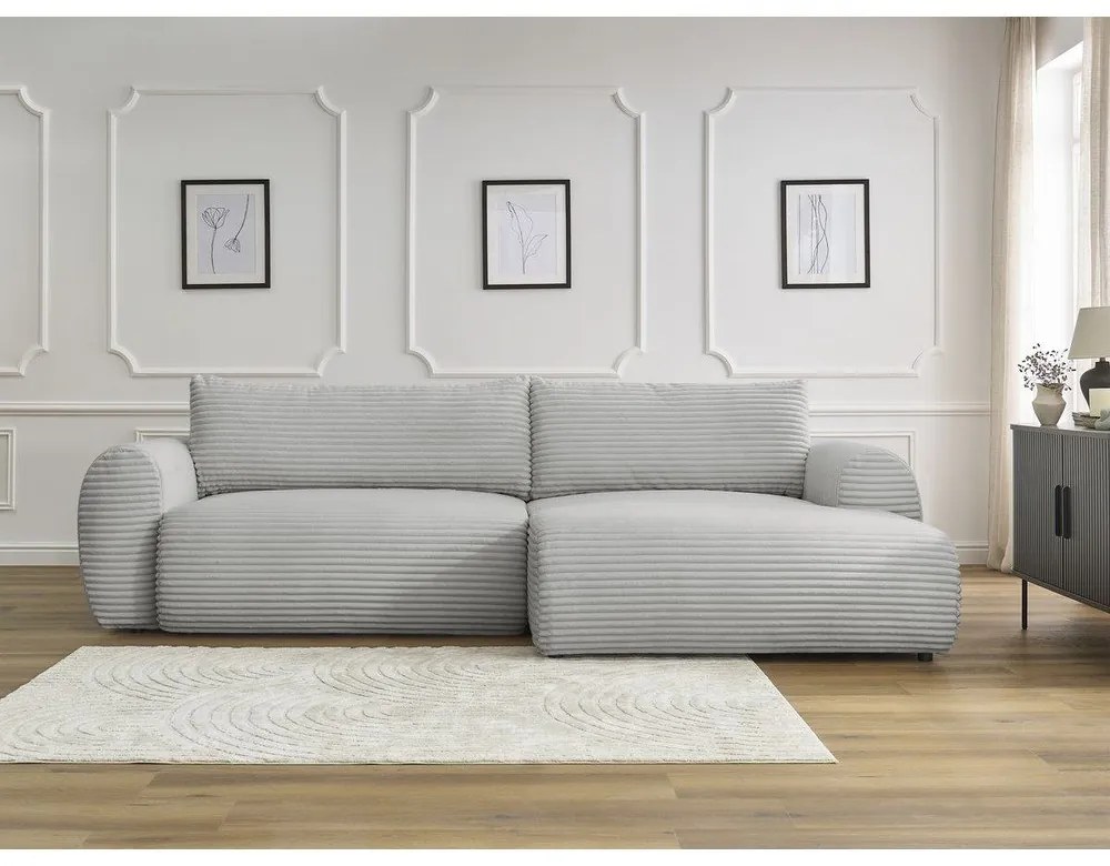 Svetlosivá menčestrová rozkladacia rohová pohovka (pravý roh) Lucien – Bobochic Paris