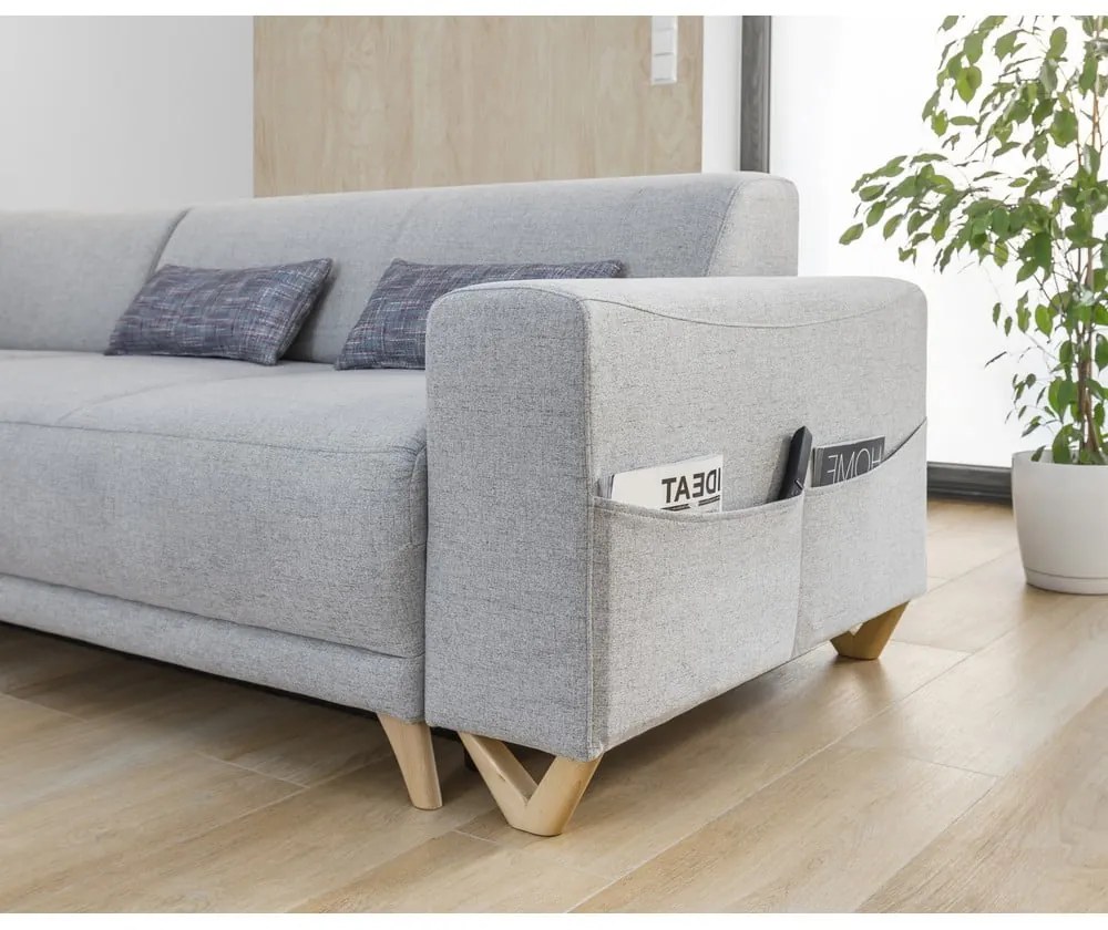 Svetlosivá rozkladacia/s úložným priestorom rohová pohovka (ľavý roh/do L) Classy Sophie – Miuform