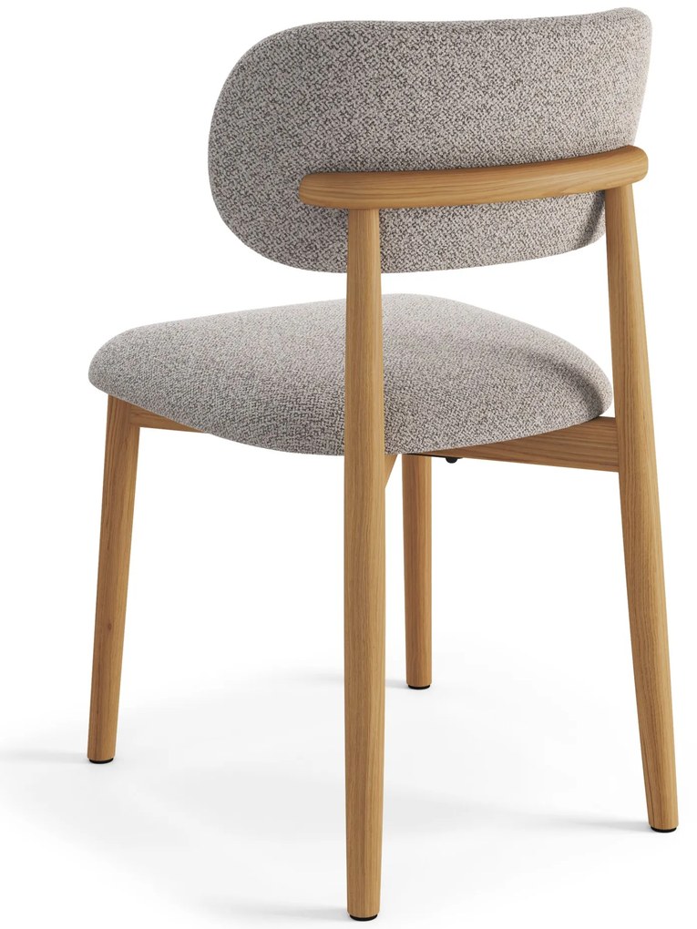 ALMO Béžová Latte (látka Monza 60) / lakovaný dubový rám – DREVENÁ BOUCLÉ STOLIČKA DO OBÝVAČKY, JEDÁLNE A KUCHYNE V RETRO ŠTÝLE