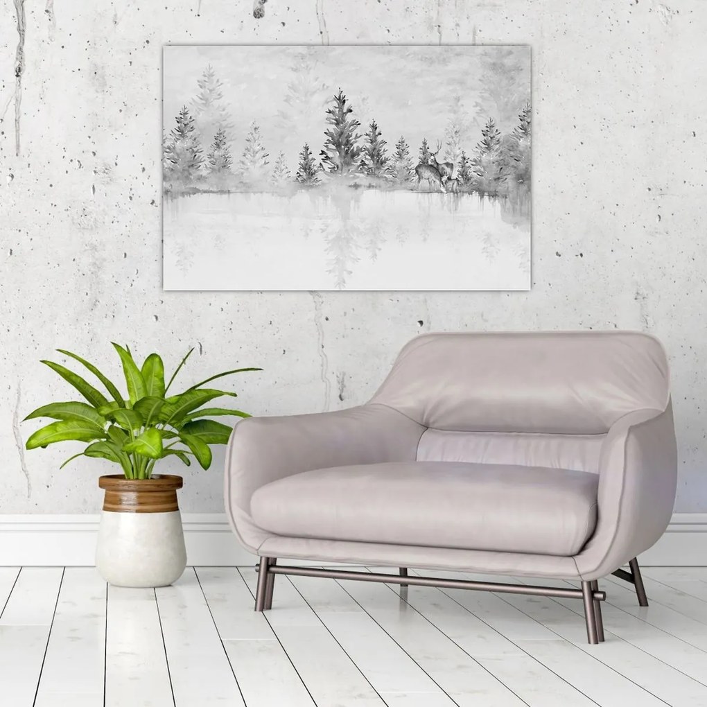Obraz - Jelene pri jazere (90x60 cm)