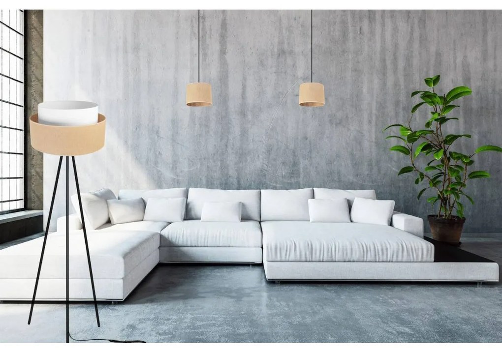 Stojacia lampa Juta, 1x jutové/biele textilné tienidlo, (výber z 2 farieb konštrukcie), m