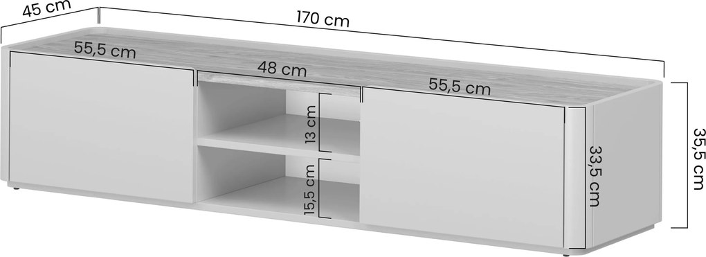 TV stolík Elivo 170 cm so zásuvkou - kašmír / olejovaný dub