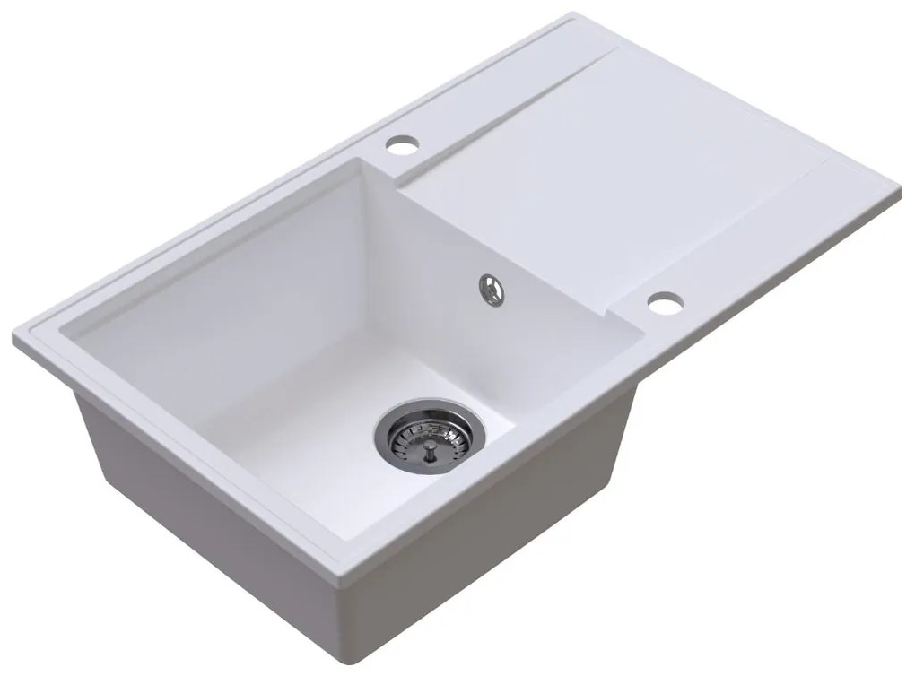 Sink Quality Sink55, kuchynský granitový drez 780x460x215 mm + grafitový sifón, biela, SKQ-SINK.W.1KDOL.XB