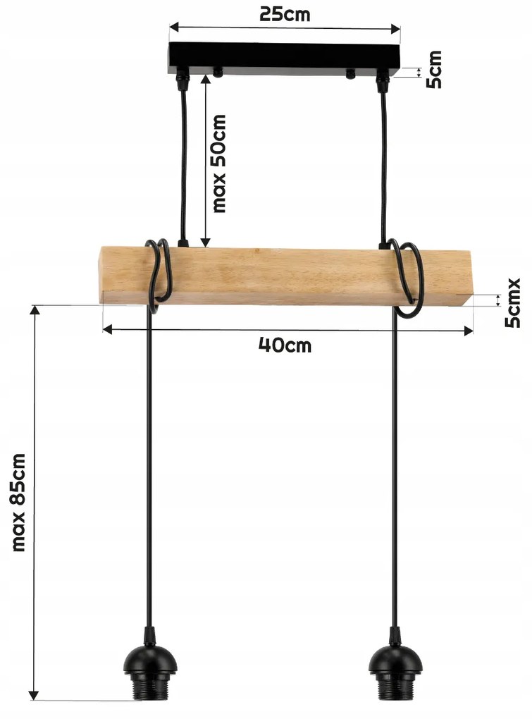 BERGE Závesné stropné svietidlo LED drevený trám 2xE27 Wooden Ball Luster
