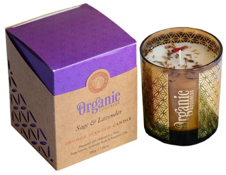 Organická vykurovacia sviečka Sage & Lavender 200 g v skle so zlatou fóliou