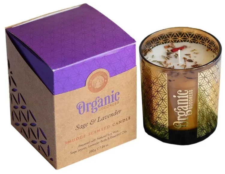 Organická vykurovacia sviečka Sage & Lavender 200 g v skle so zlatou fóliou