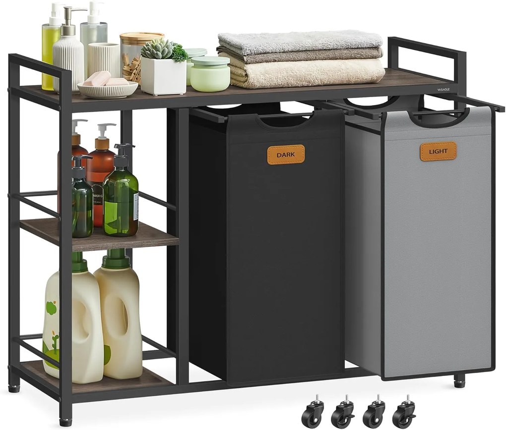 Koš na prádlo Vasagle Asas 100 l černý/šedý/hnědý