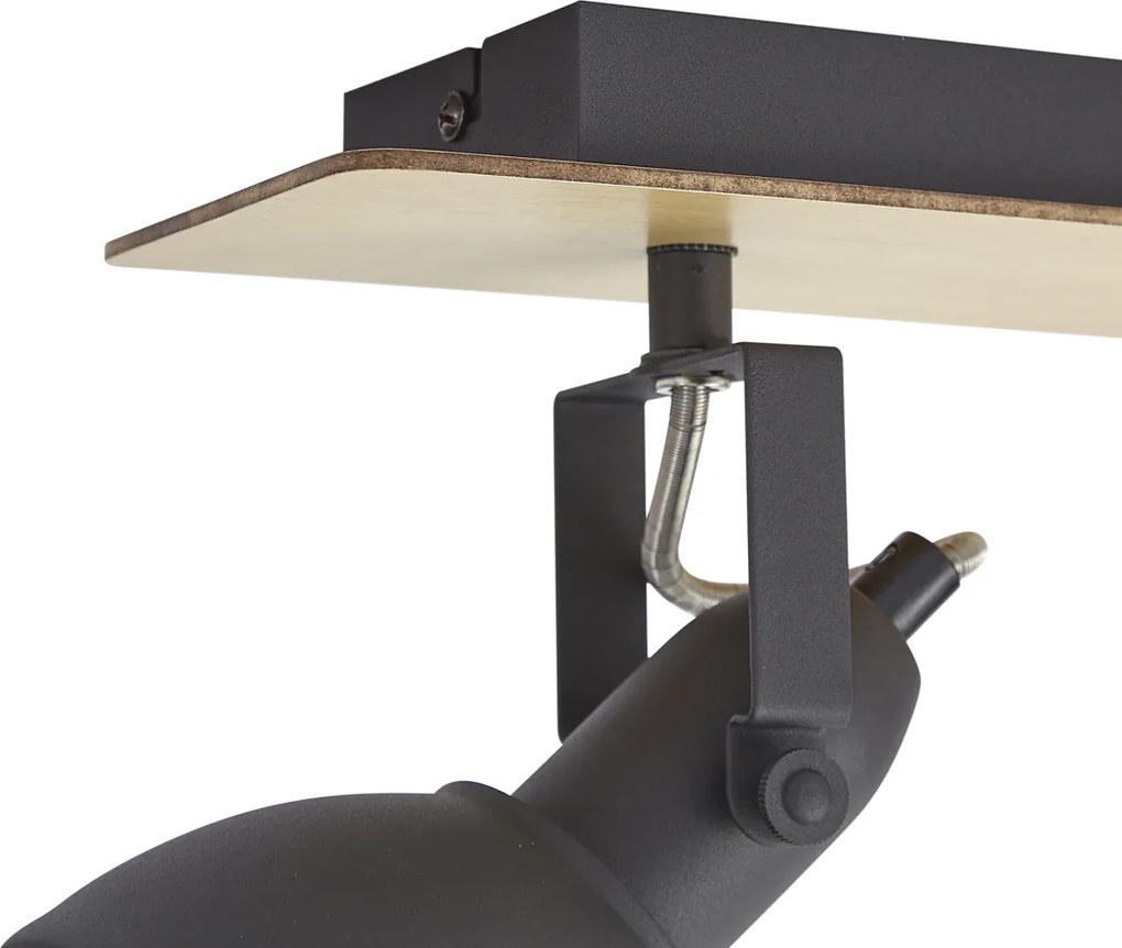 Stropný reflektor čierny s drevom 2-svetelný otočný a sklopný - Jakub