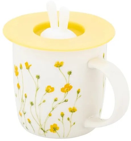 Altom Porcelánový hrnček Marigolds so silikónovým viečkom, 360 ml