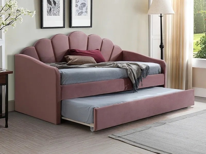 Čalúnená posteľ Bella Velvet 90x200 s výsuvnou prístelkou púdrová
