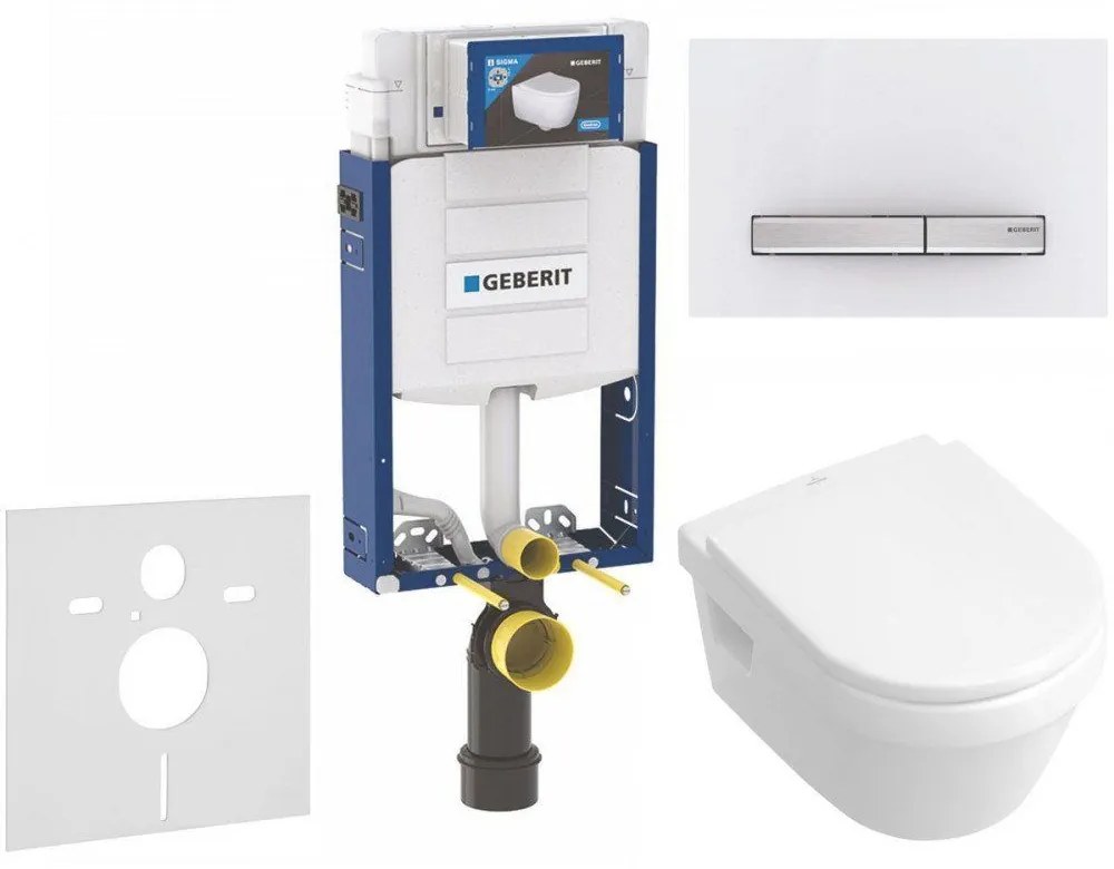 GEBERIT Kombifix súprava 5v1 - inštalačný modul, závesné WC DirectFlush a Softclose sedátko VILLEROY &amp; BOCH Architectura, tlačítko Sigma50, 115.788.11.2 (chróm/biela), 110.302.00.5 NB8