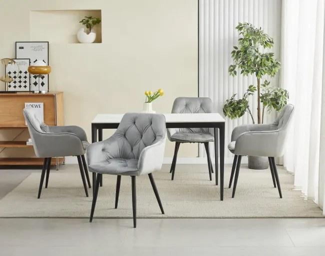 Set dvoch jedálenských stoličiek JORK zamatové, strieborné / sivé (čierne nohy) 2 ks