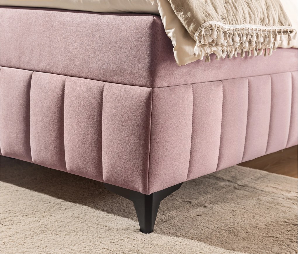 Posteľ Boxspring Wasil 180x200 s úložným priestorom - ružový hydrofóbny zamat Element 18