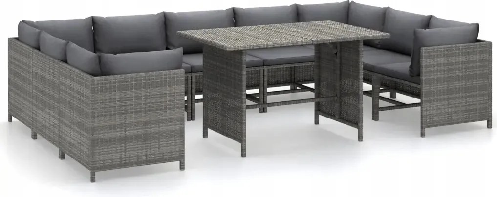 vidaXL 10-dielna sedacia súprava do záhrady, vankúše, sivý Pe ratan