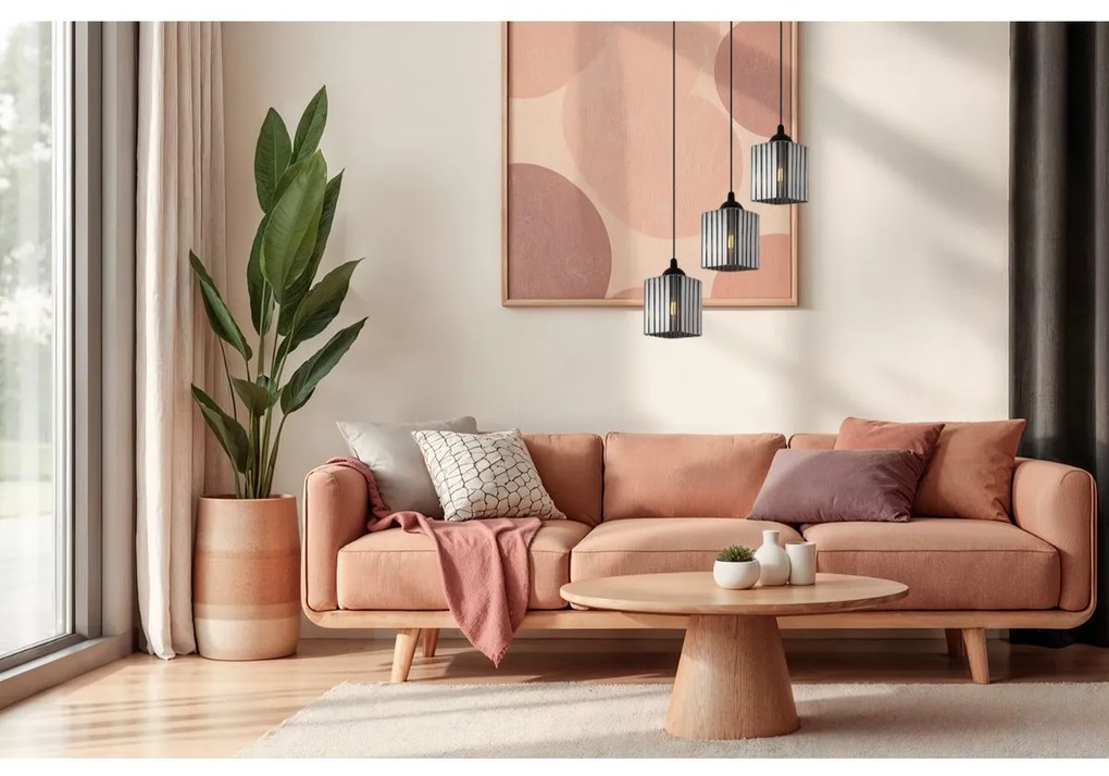 Závesné svietidlo Riffle Square, 3x grafitové sklenené tienidlo, b, o