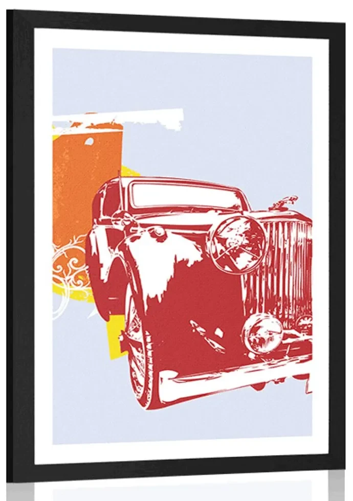 Plagát s paspartou retro auto s abstrakciou - 30x45 white
