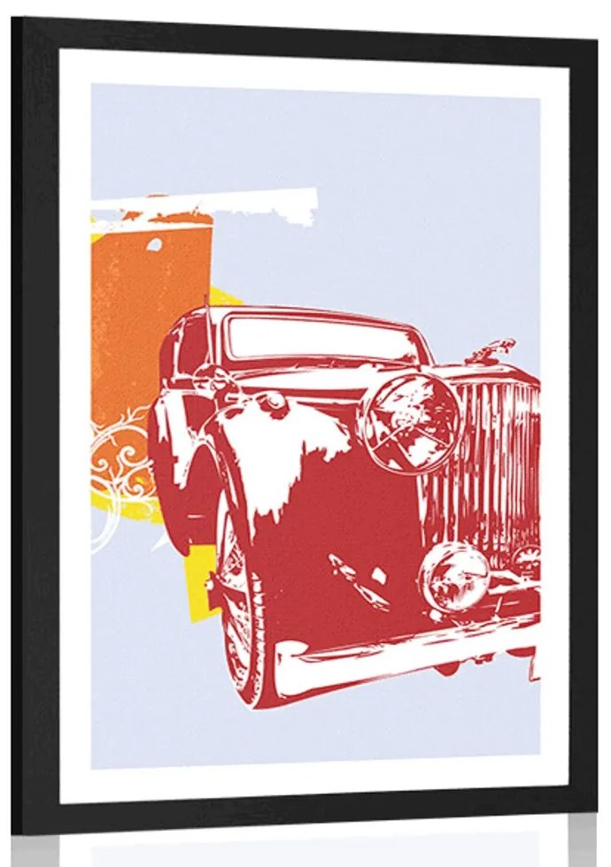 Plagát s paspartou retro auto s abstrakciou - 40x60 silver