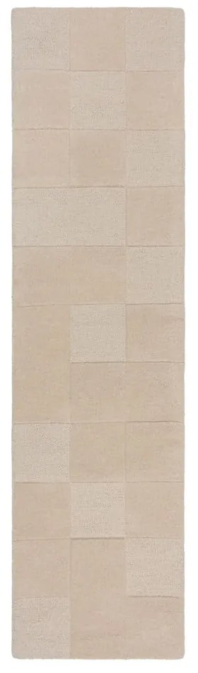 Béžový ručne tkaný vlnený behúň 60x230 cm Checkerboard – Flair Rugs