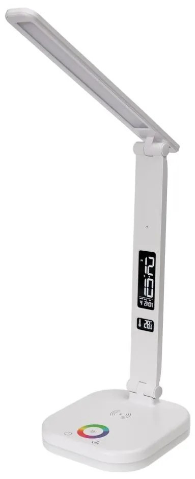 LED RGBW Stm. lampa s bezdr. nab. a displejom USB portom 6W/5V 3000-6500K biela+