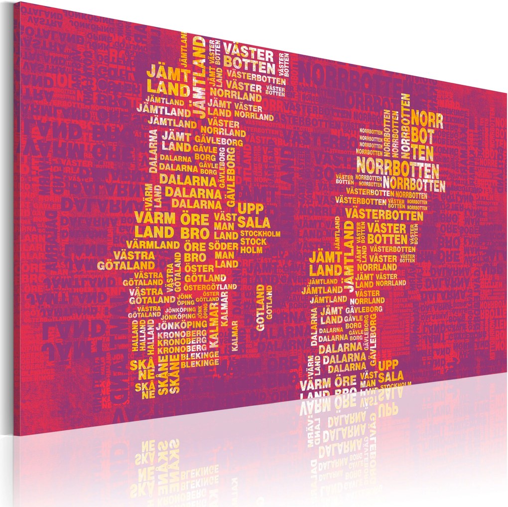Obraz - Text map of Sweden (pink background) 90x60